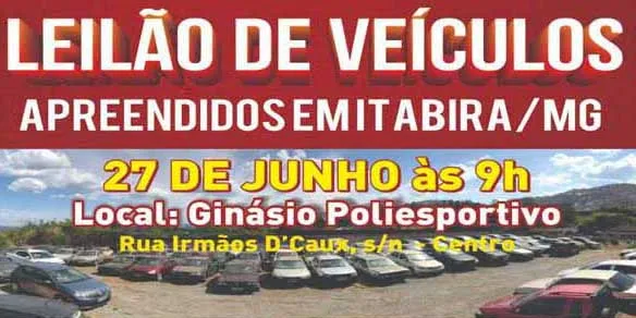 Leilão de veículos apreendidos em Itabira acontece no dia 27, no ginásio poliesportivo Maestro Silvério Faustino
